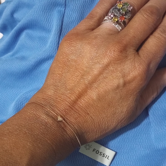 Fossil True Love 14k Rose Gold Plated Diamond Station Bracelet - Picture 7 of 9